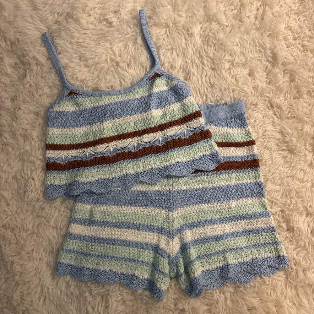 Striped Knit Tank and Shorts Set